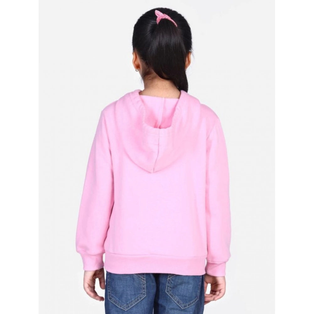 Girl's Fleece Embellished Long Sleeves Sweatshirt (Light Pink)