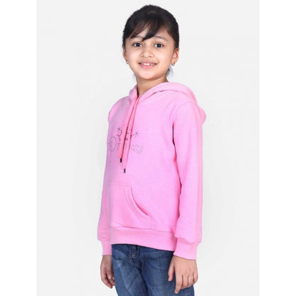 Girl's Fleece Embellished Long Sleeves Sweatshirt (Light Pink)