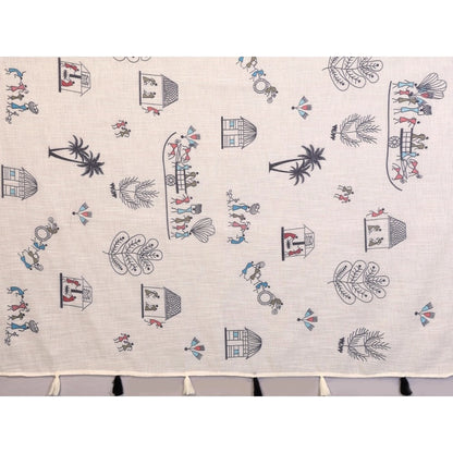 Generic Women's Linen Cotton Printed Saree With Unstitched Blouse 5.5Mtr (Off White)