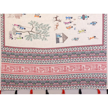 Generic Women's Linen Cotton Printed Saree With Unstitched Blouse 5.5Mtr (Off White)